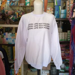 ini adalah Sweater Sosial Putih, size: LD 105cm, Panjang 70cm, material: Fleece, color: white, brand: sweatersosialcepu, age_group: all ages, gender: female