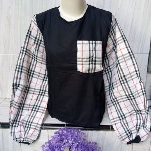 ini adalah Blouse Lova Hitam Kotak Putih, size: LD90cm, material: cotton, color: black, brand: Blouselovacepu, age_group: all ages, gender: female